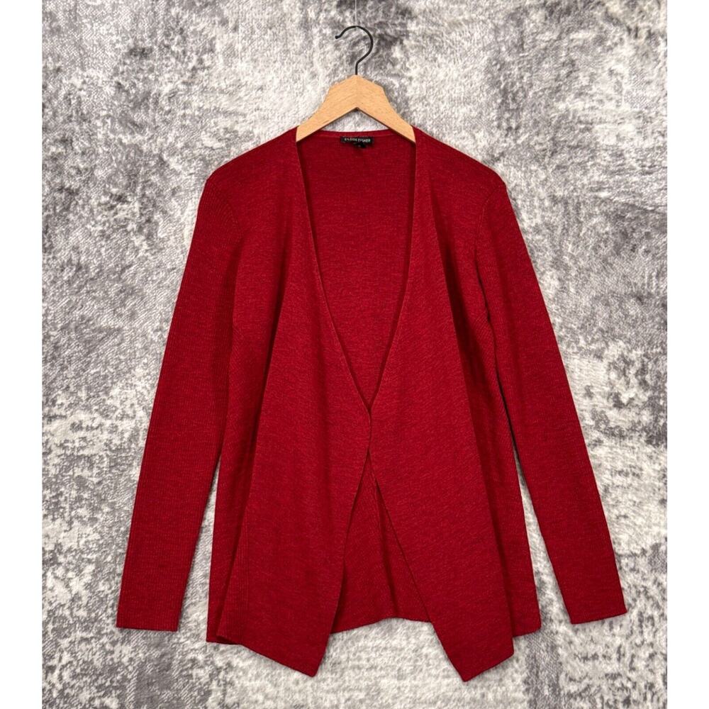 Eileen Fisher Cardigan Small Womens Red Fine Wool Knit Sweater